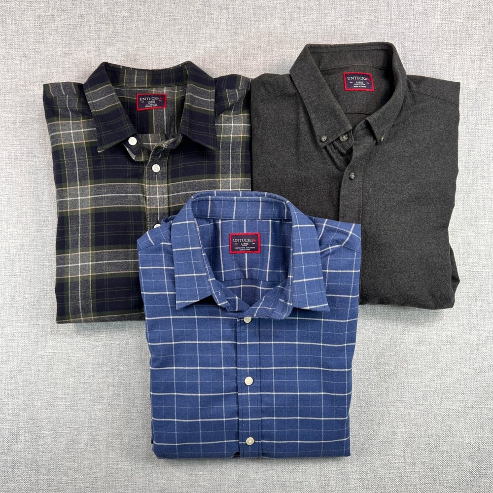 Lot of 3 UNTUCKit Flannel Button Up Shirt Men Large Plaid Solid Slim Fit Otranto